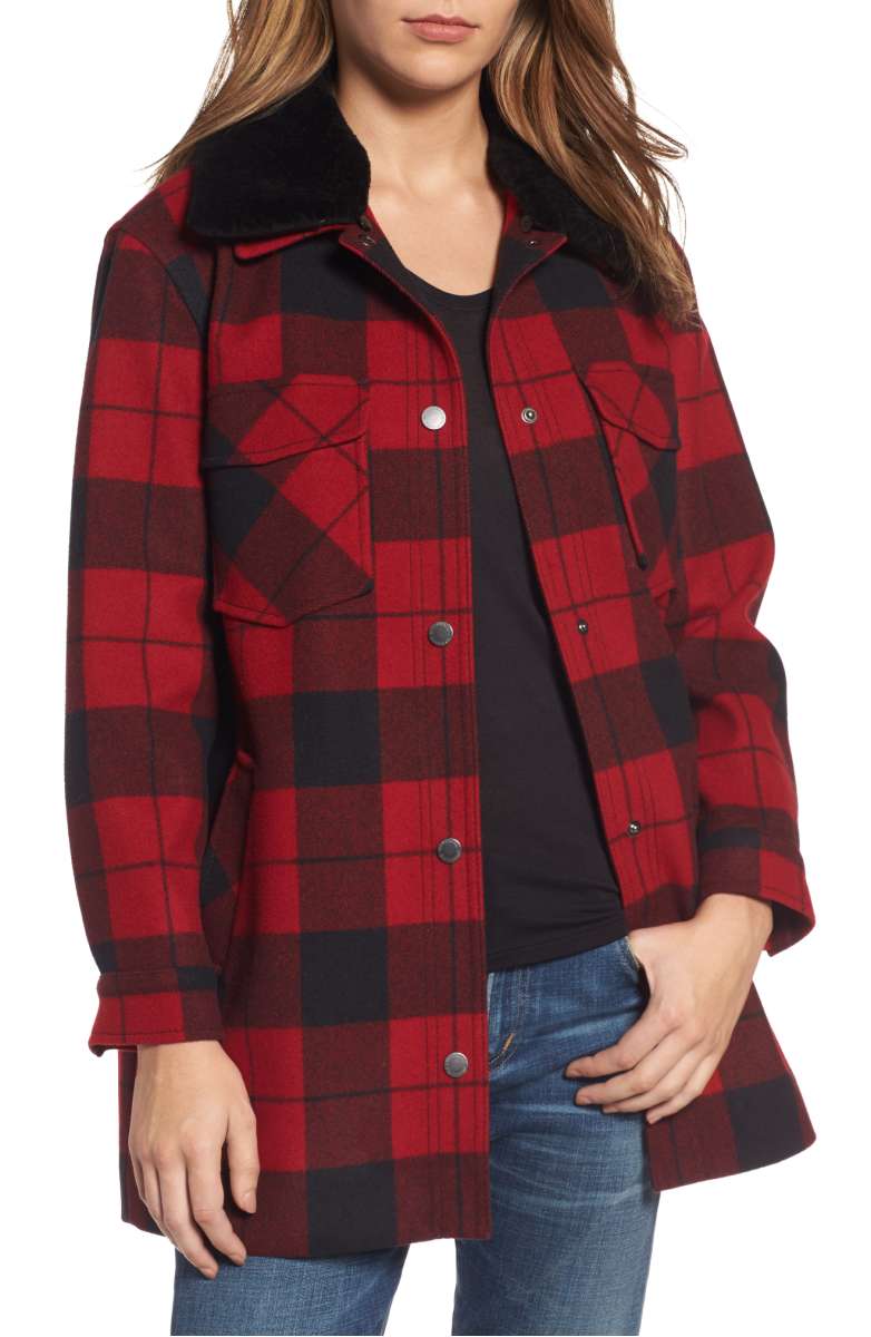 PENDLETON Cheyenne Plaid Wool Blend Coat with Faux Shearling Collar Red Tartan nordstrom anniversary sale 2017