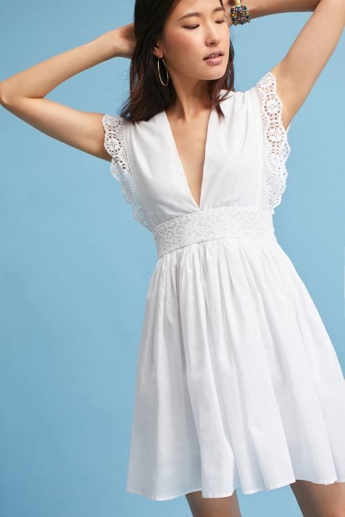 Place Nationale Isidore V-Neck Dress White Anthropologie weekend sale