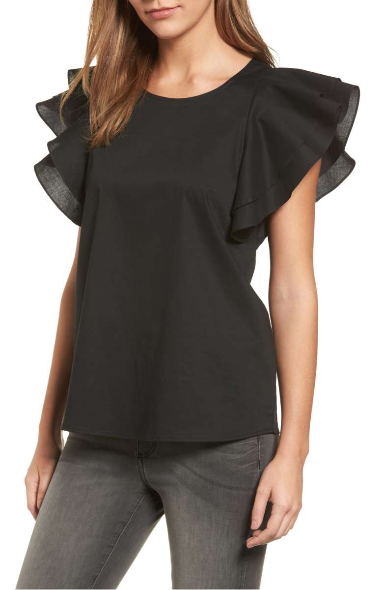 Pleione Double Ruffle Sleeve Blouse Black nordstrom anniversary sale