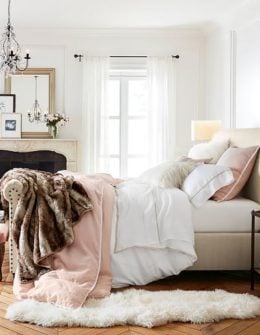 Pottery Barn BELGIAN FLAX LINEN CONTRAST FLANGE DUVET COVER & SHAM - SOFT ROSE/WHITE pottery barn duvets and quilts sale