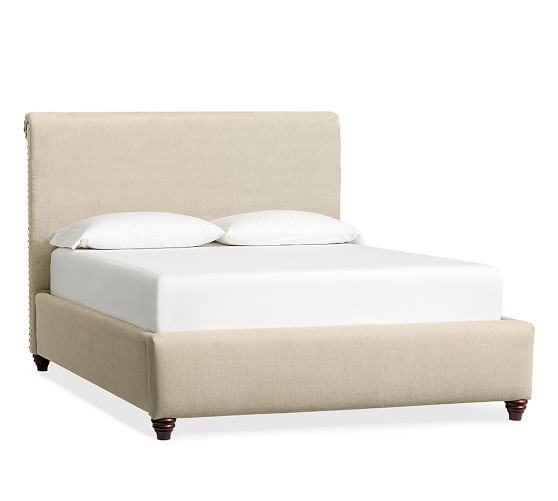 Pottery Barn CHESTERFIELD NON-TUFTED BED & HEADBOARD linen oatmeal pottery barn upholstered beds sale