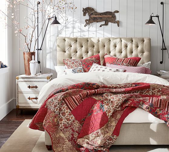 Pottery Barn CHESTERFIELD UPHOLSTERED BED & HEADBOARD Tufted pottery barn upholstered beds sale