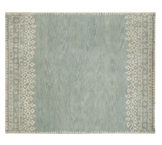 Pottery Barn DESA BORDERED WOOL RUG - BLUE pottery barn rugs sale 70 percent off