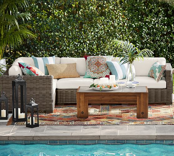 Pottery Barn HUNTINGTON ALL-WEATHER WICKER SQUARE-ARM SECTIONAL SET pottery barn outdoor furniture sale 60 percent off