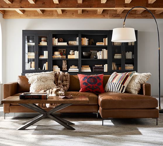 Pottery Barn JAKE LEATHER SOFA WITH CHAISE SECTIONAL Vintage Caramel pottery barn Buy more save more sale