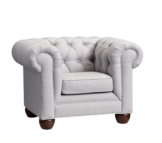 Pottery Barn Kids Chesterfield Mini Chair, Linen Blend Gray pottery barn kids super sale