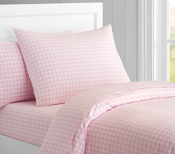 Pottery Barn Kids Organic Check Duvet Cover gingham pink pottery barn kids super sale