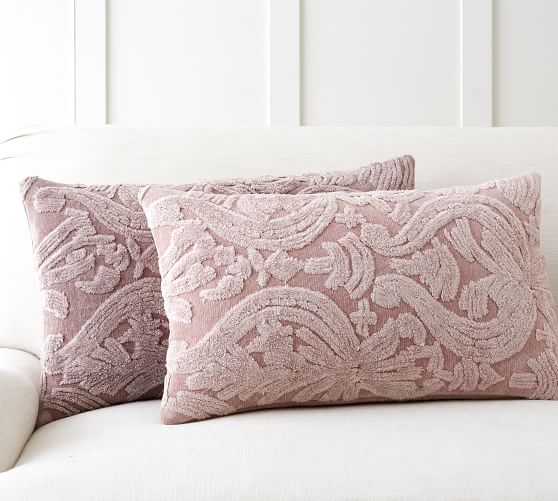 Pottery Barn NATALIA SILK JACQUARD LUMBAR PILLOW COVER Thistle Mauve 20 percent off weekend sale