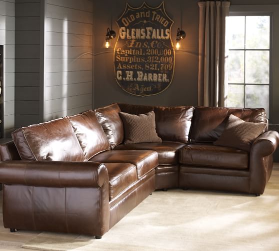 Pottery Barn PEARCE LEATHER 3-PIECE SECTIONAL WITH WEDGE pottery barn 20% off weekend sale