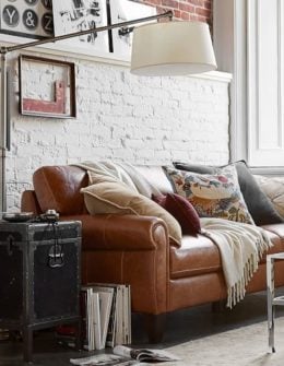Pottery Barn PORTER LEATHER SOFA 20 percent off sale weekend 2017