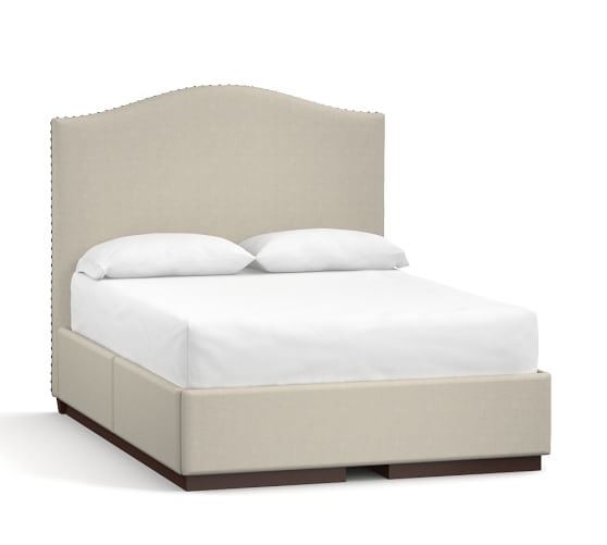 Pottery Barn RALEIGH CAMELBACK TALL STORAGE BED Nailhead Trim pottery barn upholstered beds sale