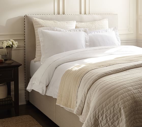 Pottery Barn RALEIGH SQUARE TALL STORAGE BED nailhead trim pottery barn upholstered beds sale