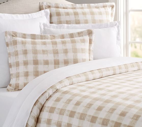 Pottery Barn RHETT CHECK PRINT DUVET COVER & SHAM - NEUTRAL pottery barn duvets and quilts sale