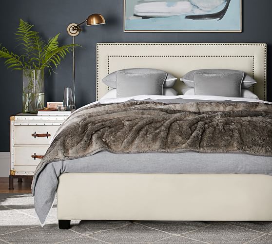 Pottery Barn TAMSEN SQUARE UPHOLSTERED BED & HEADBOARD Nailhead Trim pottery barn upholstered beds sale