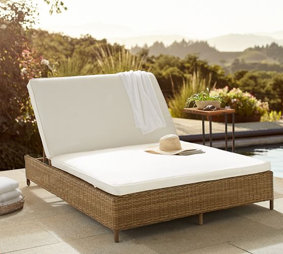 Pottery Barn TORREY ALL-WEATHER WICKER DOUBLE CHAISE WITH WHEELS - NATURAL pottery barn outdoor furniture sale 60 percent off