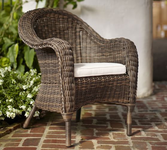 Pottery Barn TORREY ALL-WEATHER WICKER ROLL ARM DINING CHAIR - ESPRESSO pottery barn outdoor furniture sale 60 percent off