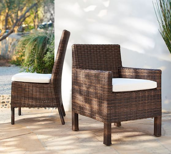 Pottery Barn TORREY ALL-WEATHER WICKER SQUARE-ARM DINING CHAIR - ESPRESSO pottery barn outdoor furniture sale 60 percent off