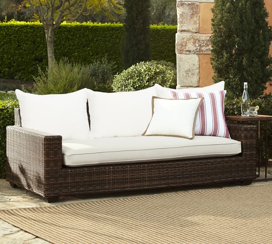 Pottery Barn TORREY ALL-WEATHER WICKER SQUARE-ARM SOFA - ESPRESSO pottery barn outdoor furniture 60 percent off sale 