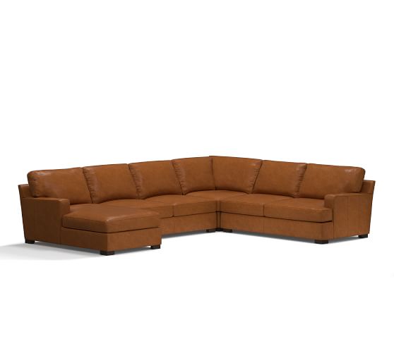 Pottery Barn TOWNSEND SQUARE ARM LEATHER 4-PIECE CHAISE SECTIONAL pottery barn 20 percent off weekend sale