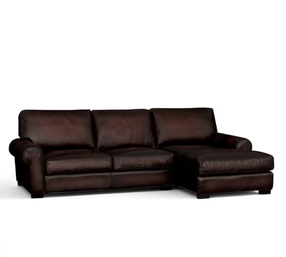 Pottery Barn TURNER ROLL ARM LEATHER SOFA WITH CHAISE SECTIONAL pottery barn buy more save more sale