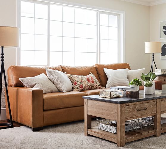 Pottery Barn TURNER SQUARE ARM LEATHER SOFA pottery barn 20% off weekend sale 