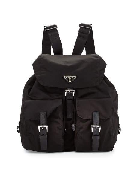 Prada Vela Large Two-Pocket Backpack, Black (Nero) neiman marcus designer backpacks 