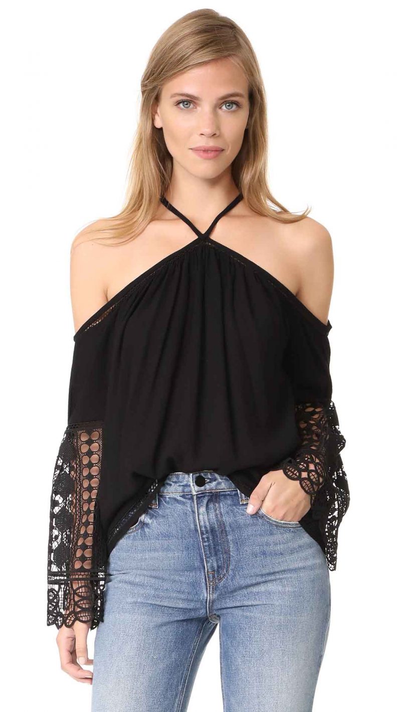 Ramy Brook Peyton Top Black Lace shopbop cold shoulder tops 