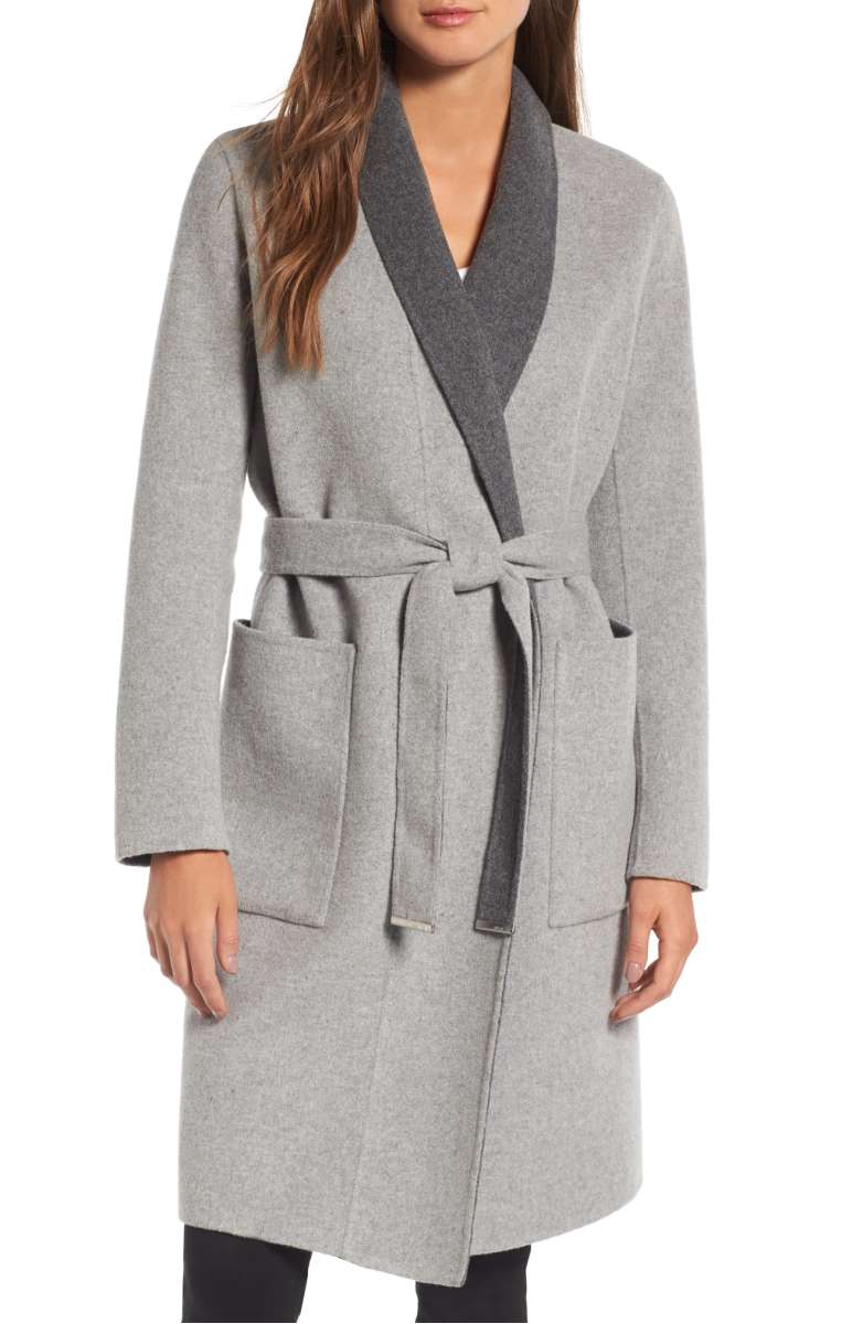 SOIA & KYO Double Face Wool Blend Long Wrap Coat Ash nordstrom anniversary sale