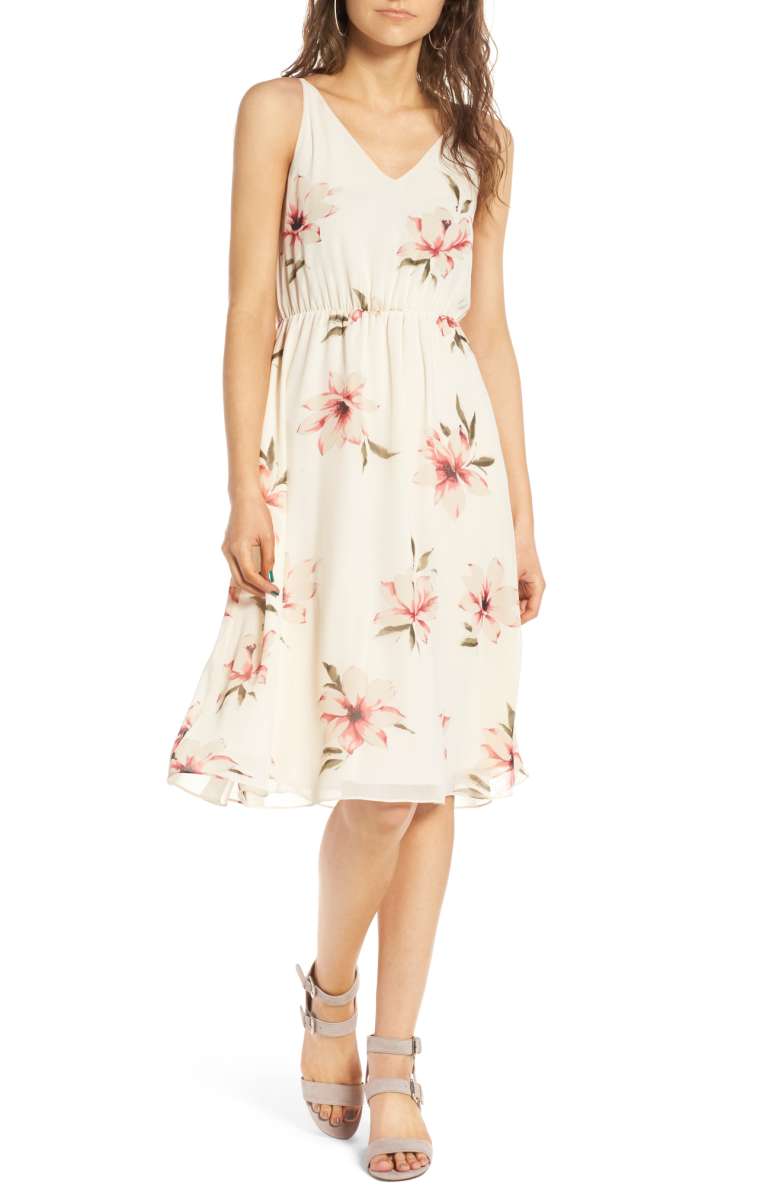 SOPRANO Floral Blouson Midi Dress Ivory Floral Print Nordstrom floral print dresses under 100