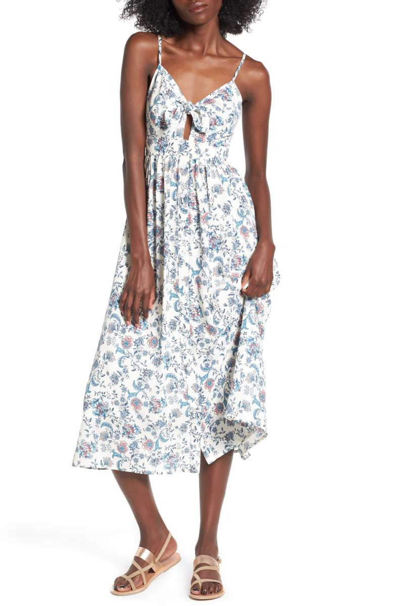 SOPRANO Tie Front Midi Dress Ivory Floral Print dresses under $100