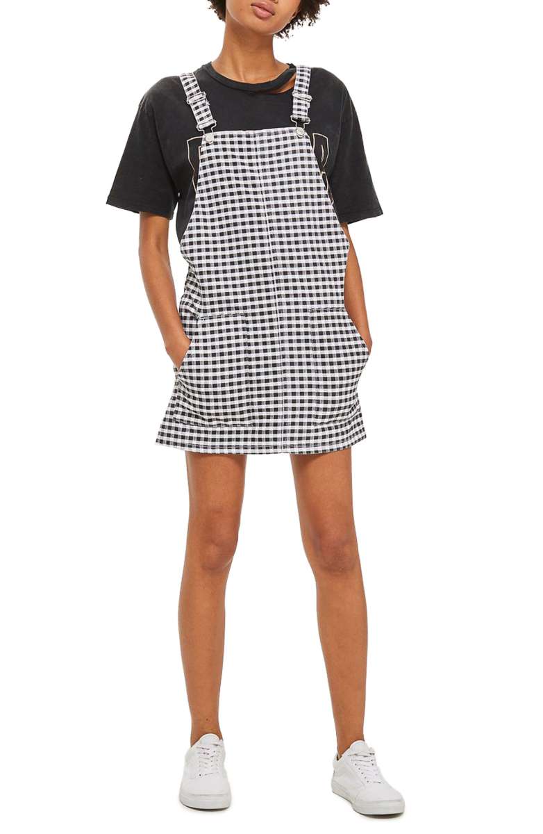 TOPSHOP Gingham Pinafore Dress Black Multi nordstrom gingham dresses summer 2017