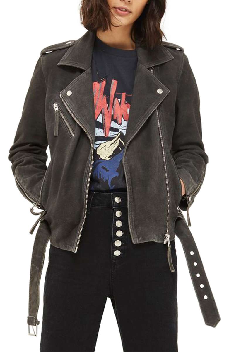 TOPSHOP Moon Suede Biker Jacket Grey Nordstrom Anniversary sale