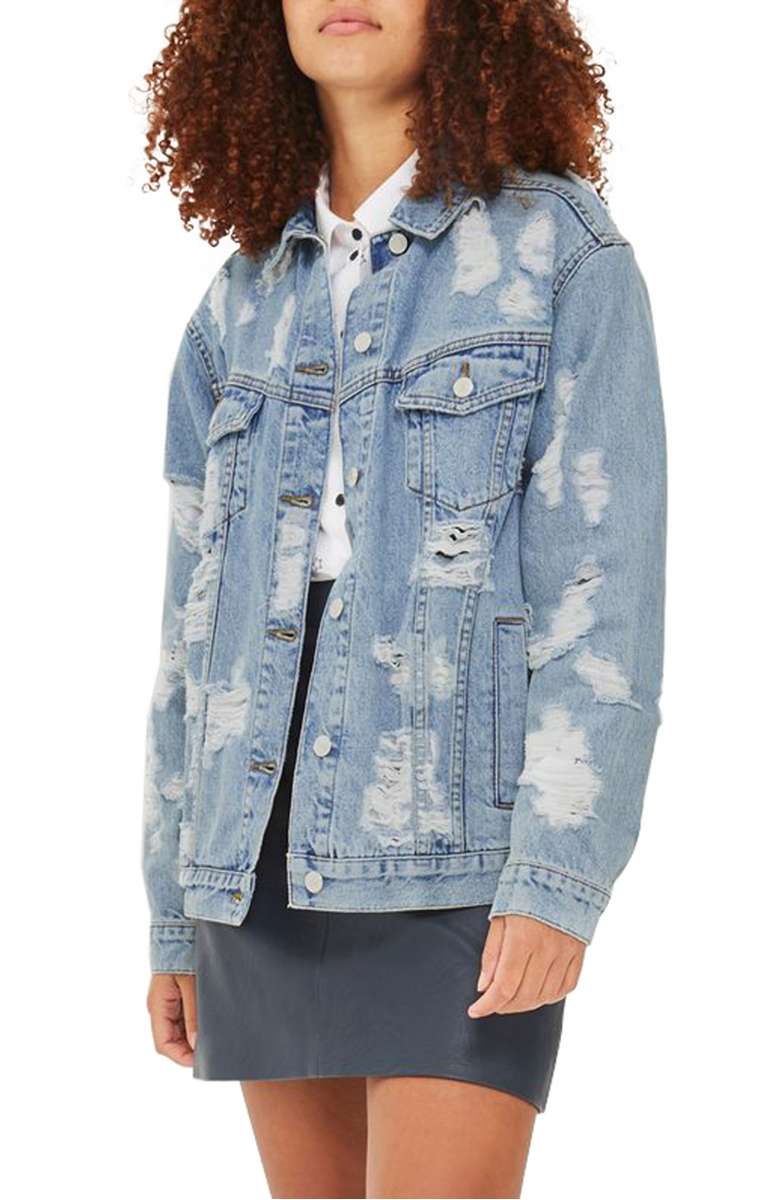 TOPSHOP Ripped Denim Jacket Mid Denim nordstrom anniversary sale