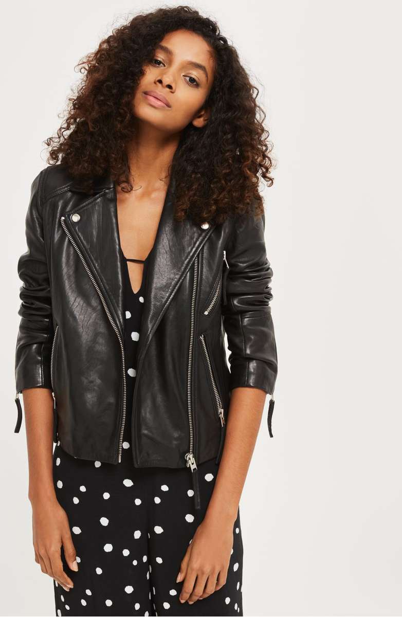 TOPSHOP Rosemary Leather Biker Jacket Black Nordstrom anniversary sale