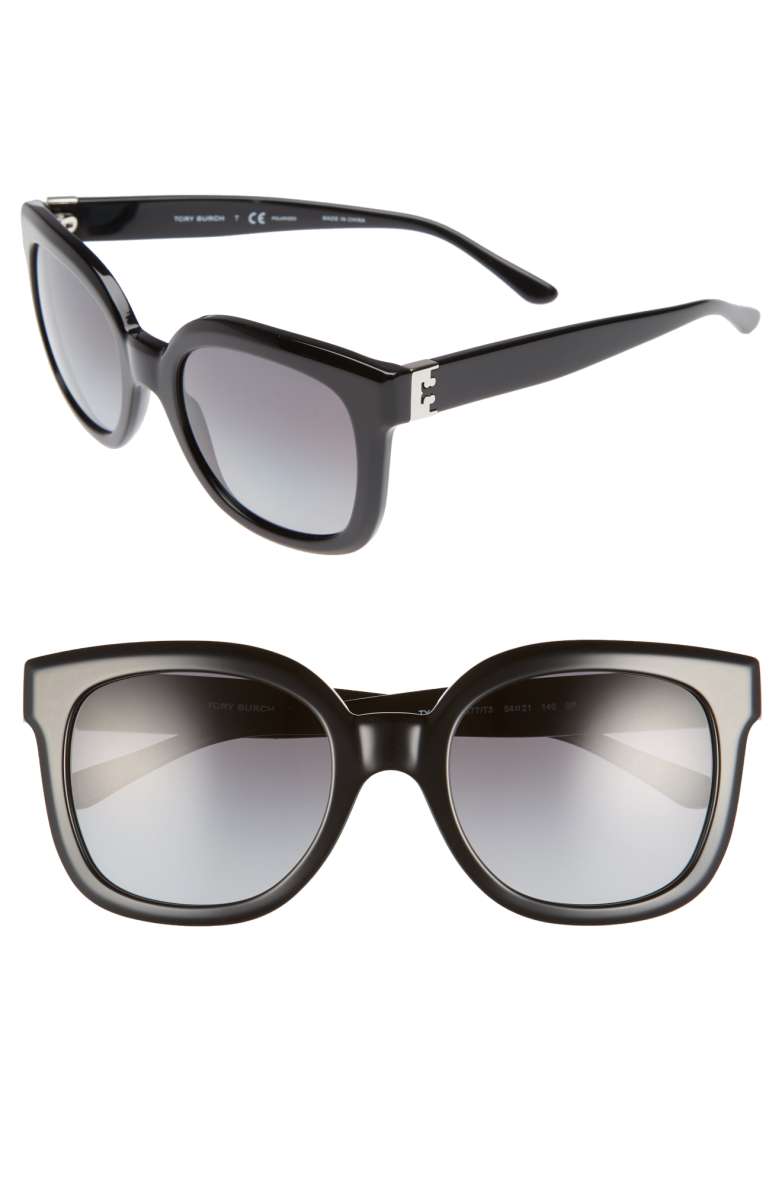 TORY BURCH Modern-T 54mm Gradient Cat Eye Sunglasses Black Polar, Dark Tortoise nordstrom anniversary sale 2017