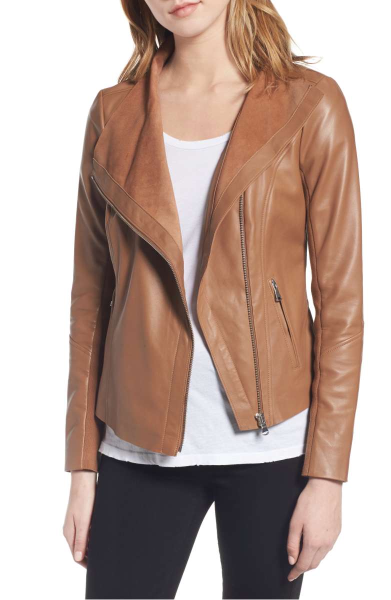 TROUVÉ Raw Edge Leather Jacket Brown Saddle Nordstrom anniversary sale