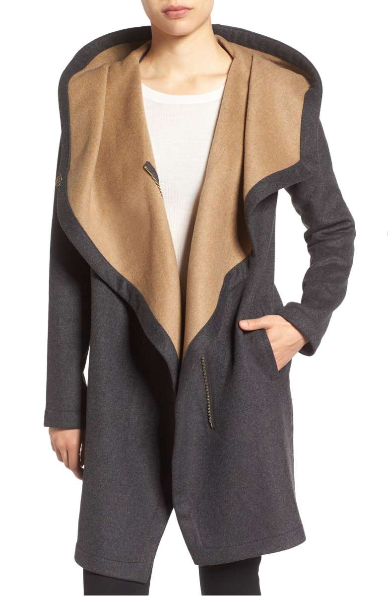 VINCE CAMUTO Double Face Hooded Drape Coat Charcoal Camel nordstrom anniversary sale