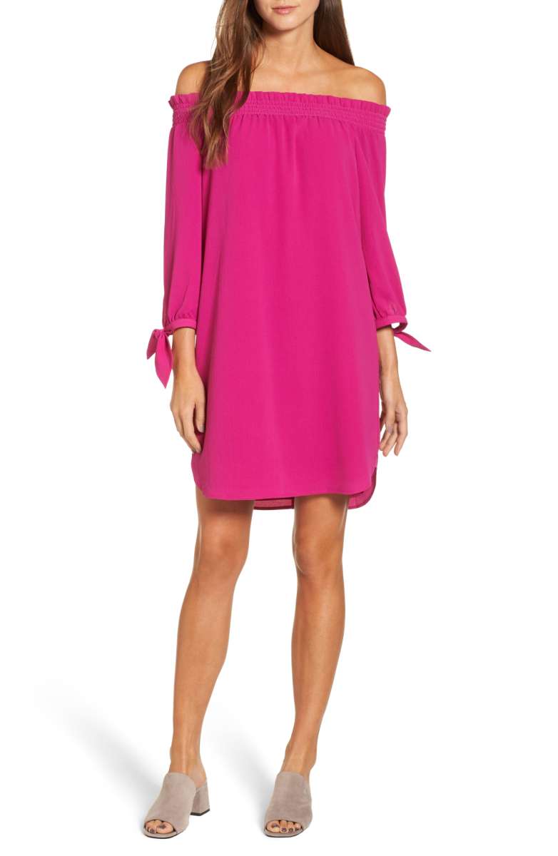 VINCE CAMUTO Stretch Crepe Shift Off The Shoulder Dress Orchid Pink nordstrom anniversary sale 2017