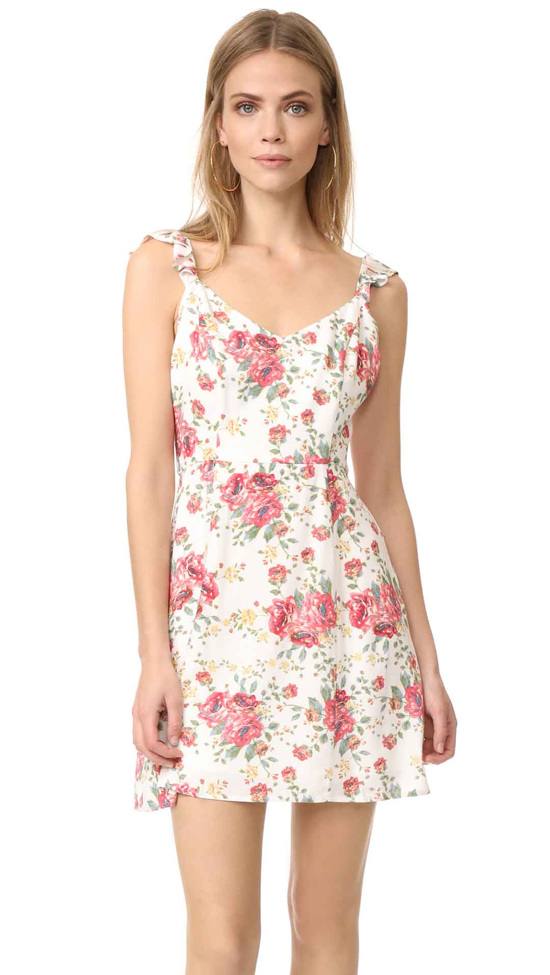 WAYF Iris Tie Back A-Line Dress Ivory Floral Print shopbop floral print dresses under 100 dollars
