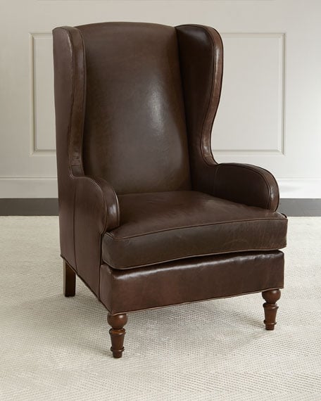 Walker Leather Wing Chair Brown Horchow summer sale 2017