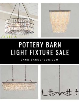 Lifestyle expert, journalist and interior design blogger Candie Anderson of candieanderson.com has the scoop on the best Pottery Barn chandeliers and light fixtures at the Pottery Barn lighting sale happening now for a very limited time!