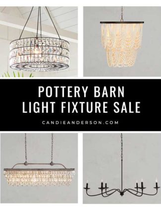 Lifestyle expert, journalist and interior design blogger Candie Anderson of candieanderson.com has the scoop on the best Pottery Barn chandeliers and light fixtures at the Pottery Barn lighting sale happening now for a very limited time!