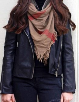 candace rose leather moto jacket topshop rosemary leather biker jacket black 2017 nordstrom anniversary sale blogger fashion blog candie anderson candieanderson fall winter style burberry scarf