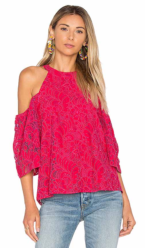 devlin Tabatha Cold Shoulder Lace Blouse Candy revolve lace cold shoulder tops summer 2017