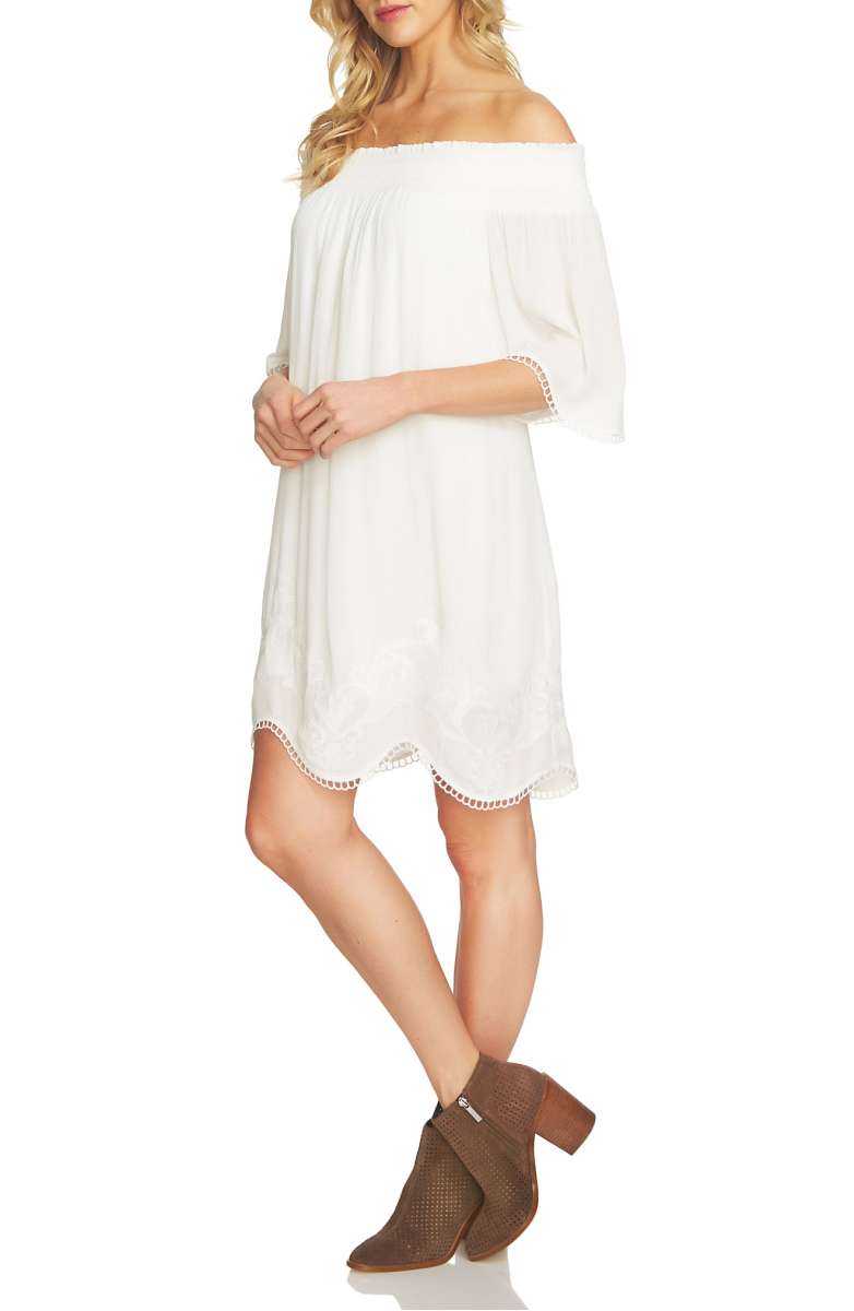 1.STATE Embroidered Off the Shoulder Shift Dress Cloud embroidered sundresses summer 2017