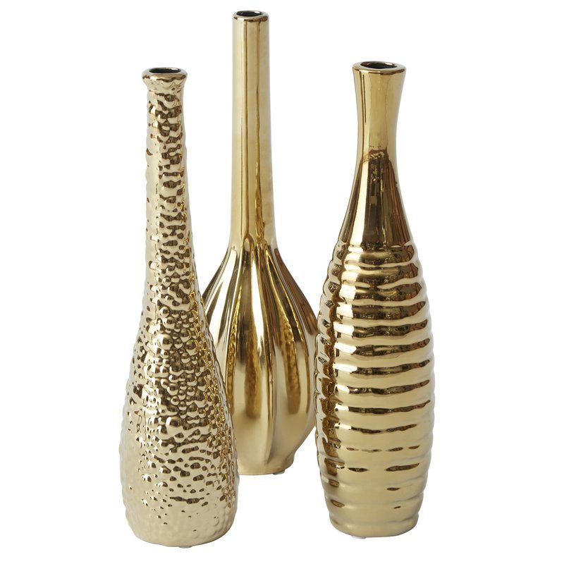 3-Piece Tianna Vase Set Gold Joss & Main labor day sale