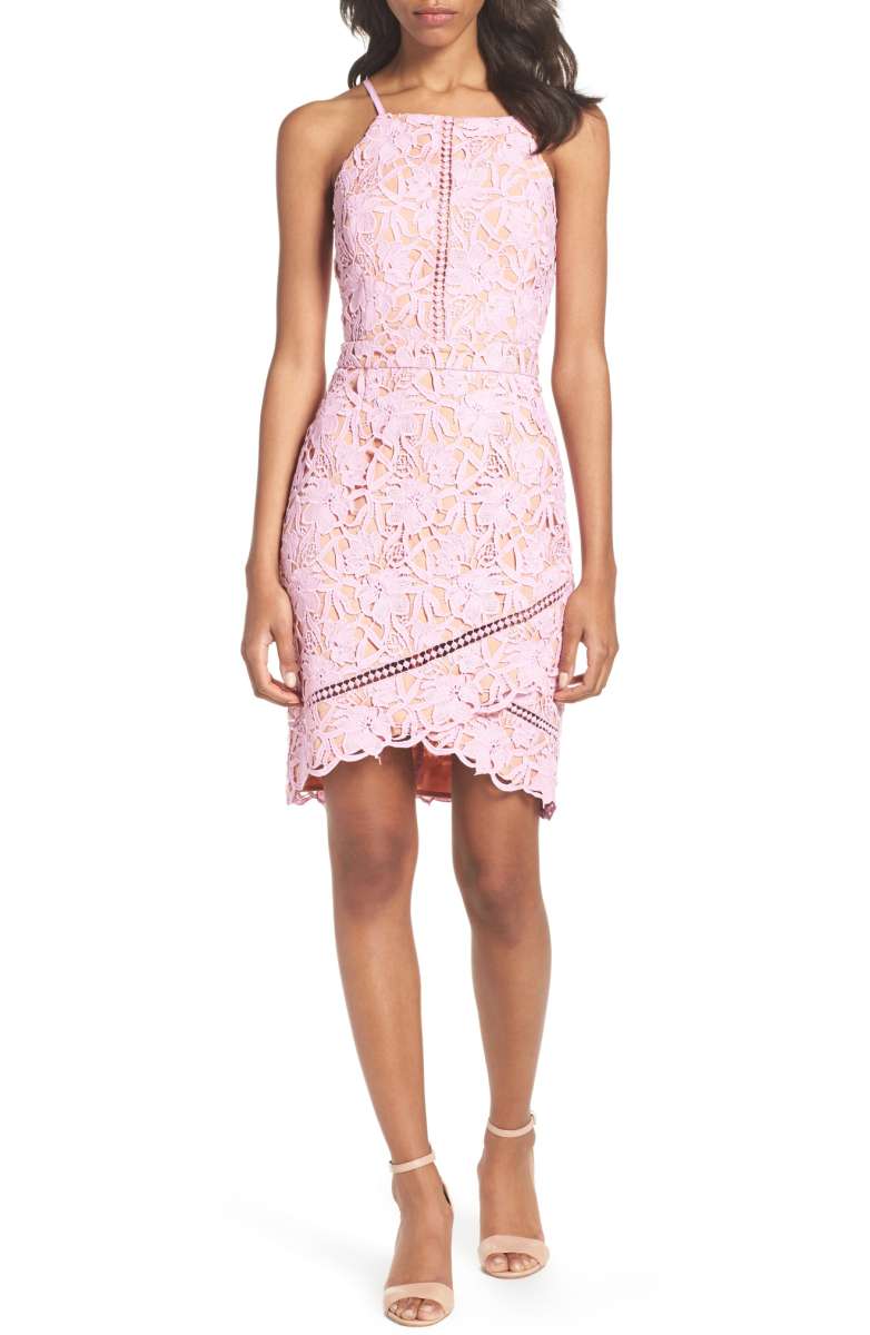 ADELYN RAE Lace Sheath Dress Lilac Pink halter dresses fall wedding guests