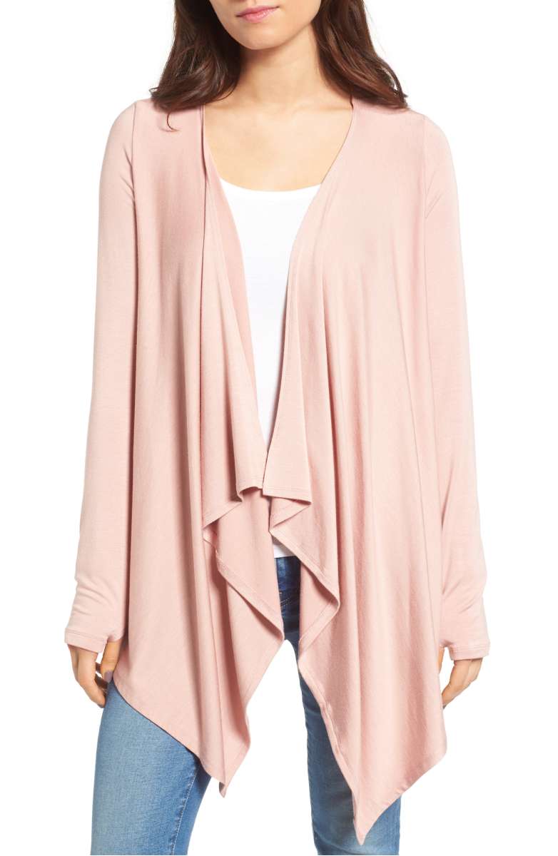 AMOUR VERT Pearl Drape Cardigan Soft Pink lightweight cardigans fall 2017