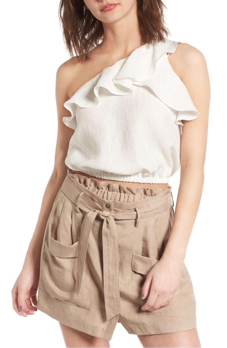 ASTR THE LABEL One-Shoulder Crop Top White one shoulder tops summer 2017
