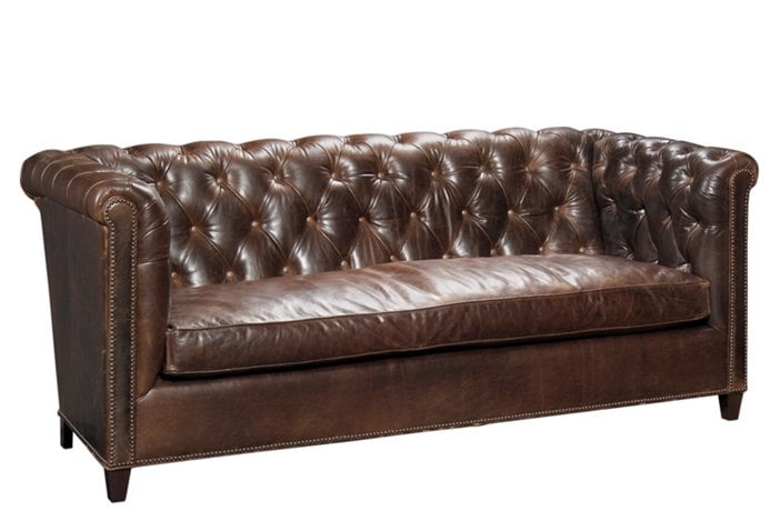 BARCLAY BUTERA Esquire 84" Tufted Sofa, Brown Leather One Kings Lane 20% sale